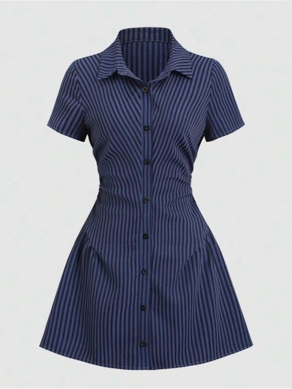 SHEIN Navy & Black Striped Button-Front Shirt Dress
